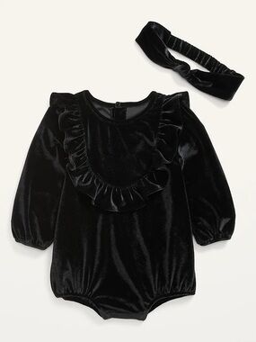 Black Velvet Ruffle 6-12M Baby Bubble